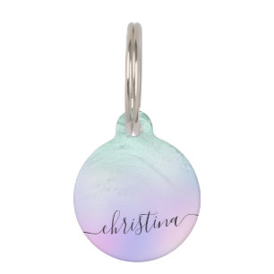 Elegant modern gradient mint green glitter purple pet tag