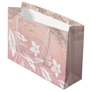 Elegant modern gradient rose gold glitter floral large gift bag