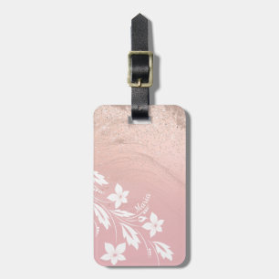Elegant modern gradient rose gold glitter floral luggage tag