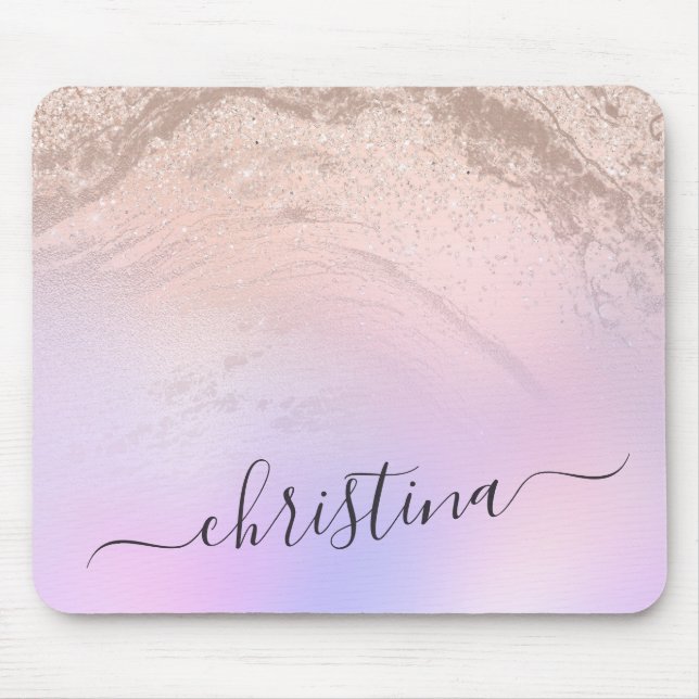 Elegant modern gradient rose gold glitter purple mouse pad (Front)