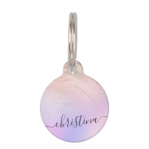Elegant modern gradient rose gold glitter purple pet tag