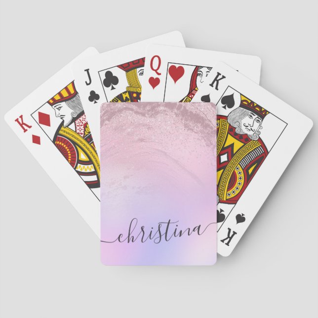 Elegant modern gradient rose gold glitter purple playing cards (Back)
