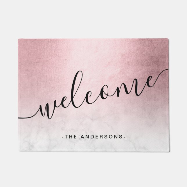 Elegant modern gradient rose gold white marble doormat (Front)