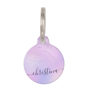 Elegant modern gradient violet glitter marble pet tag