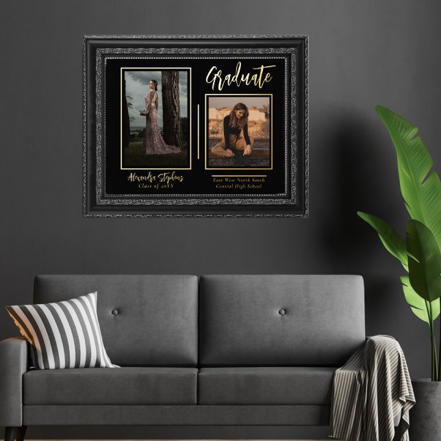 Elegant Modern Graduate Script Text Two Photo Foil Prints (Creator Uploaded)