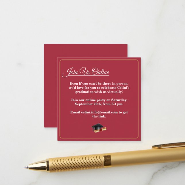 Elegant Modern Graduation Party Enclosure Card  (Front/Back In Situ)