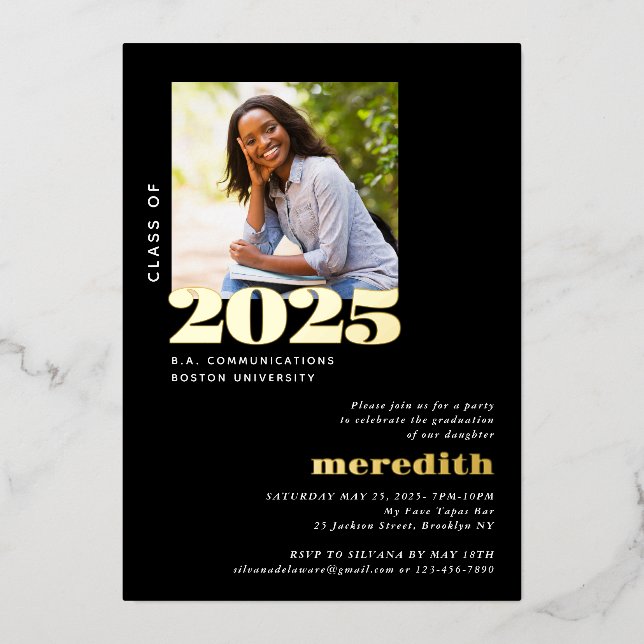 Elegant Modern Graduation Party Photo Gold  (Front)