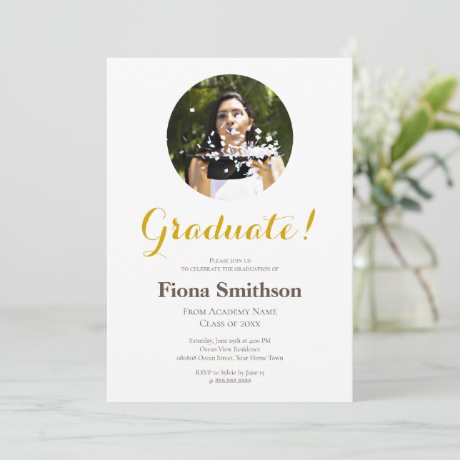 Elegant Modern Graduation Party Photo Invitation (Standing Front)