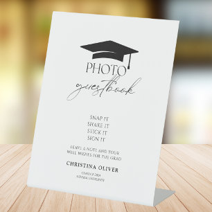 Elegant Modern Graduation Photo Guest Book Pedestal Sign