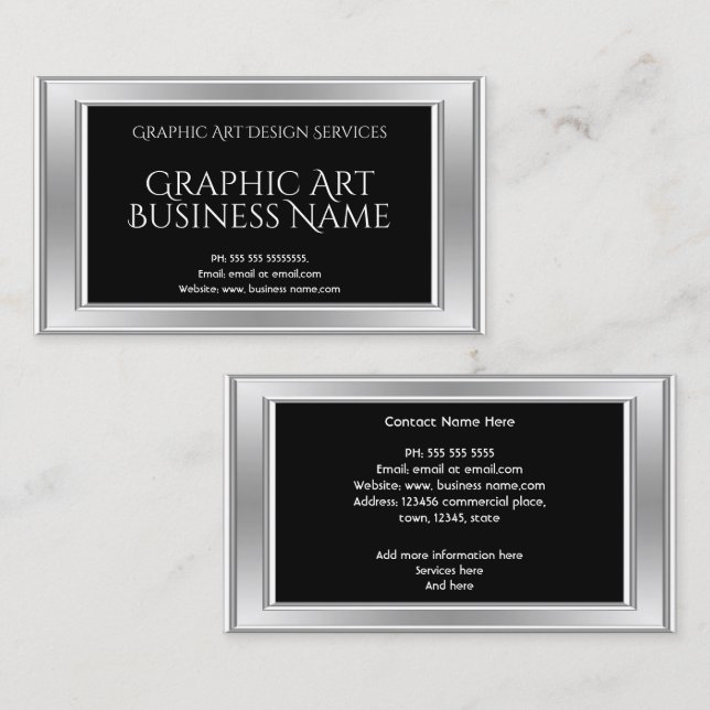 Elegant Modern Graphic Art Design Silver Black Business Card (Front/Back)