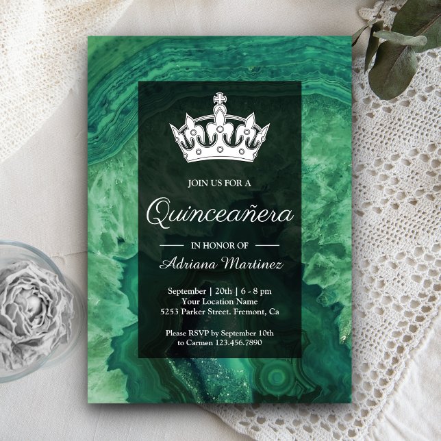 Elegant Modern Green Agate Quinceanera Invitation (Creator Uploaded)