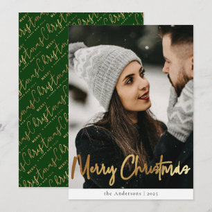 Elegant Modern Green and Gold Christmas Photo Holiday Card