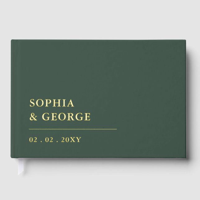 Elegant Modern Green and Gold Wedding Guest Book (Front)