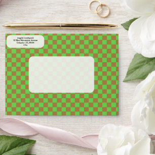 Elegant, Modern Green & Brown Colors Checkered   Envelope