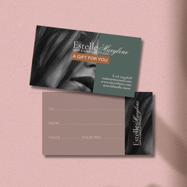 Elegant Modern Green Brown Photo Hair Studio    (Creator Uploaded)