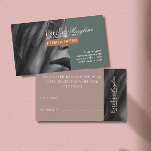 Elegant Modern Green Brown Photo Hair Studio    Referral Card