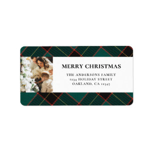 Elegant Modern Green Buffalo Plaid Christmas Label