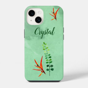 Elegant Modern Green Floral Blooms Watercolor iPhone 14 Case