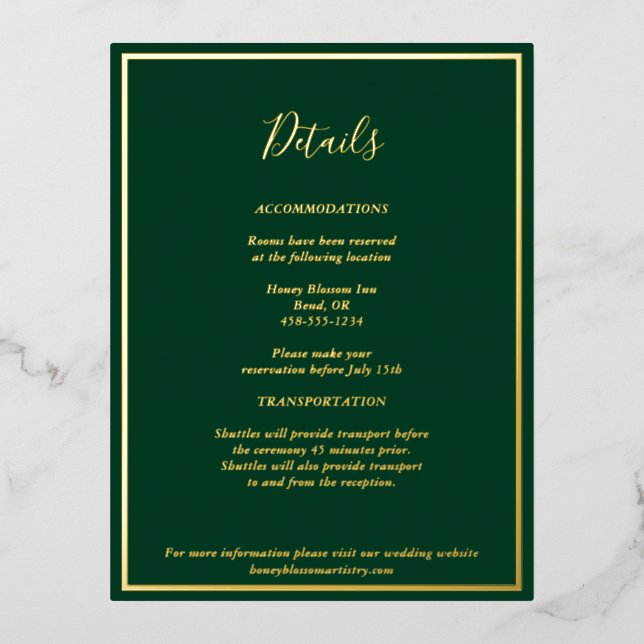Elegant Modern Green Gold Details Enclosure Card (Front)