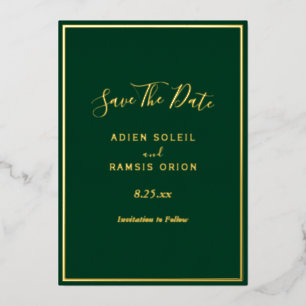 Elegant Modern Green Gold Foil Save The Date Card