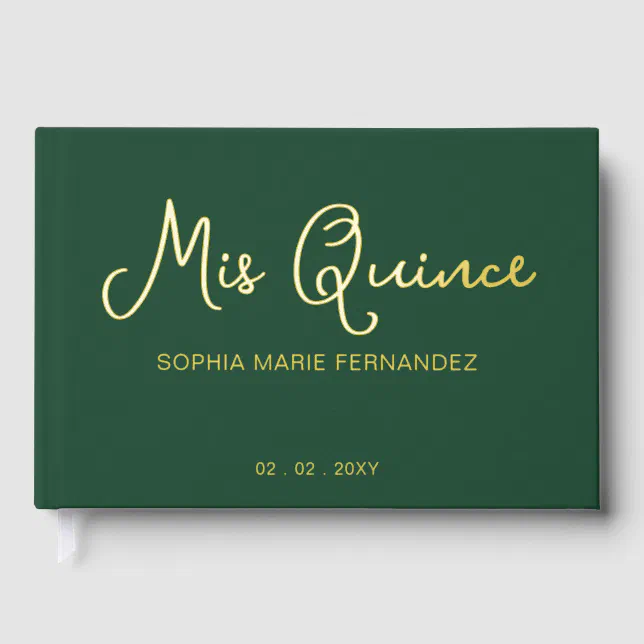 Elegant Modern Green Gold Photo Quinceañera Guest Book Zazzle.co.nz