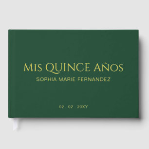 Elegant Modern Green Gold Photo Quinceañera Guest Book