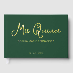 Elegant Modern Green Gold Quinceañera Guest Book