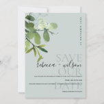 ELEGANT MODERN GREEN GREY EUCALYPTUS WATERCOLOR SAVE THE DATE<br><div class="desc">If you need any further customisation please feel free to message me on yellowfebstudio@gmail.com.</div>