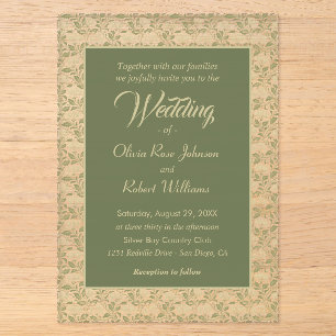 Elegant Modern Green Leaf Floral Wedding Acrylic Invitations