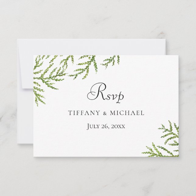 Elegant Modern Green Leaf Wedding RSVP (Front)