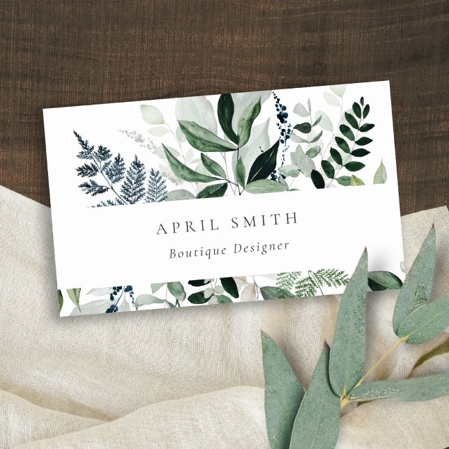 Elegant Modern Green Leafy Tropical Foliage Fern Business Card (Creator Uploaded)