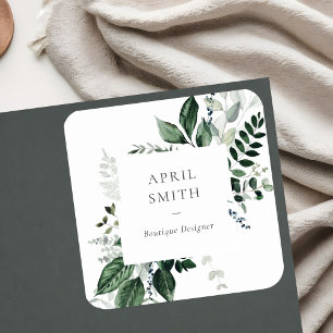 Elegant Modern Green Leafy Tropical Foliage Fern Square Sticker