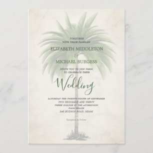 Elegant Modern Green Palm Formal Champagne Wedding Invitation