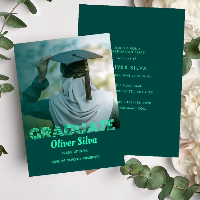 Elegant Modern Green Personalised Graduation Party Invitation (Creator Uploaded)