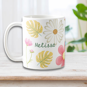 Elegant Modern Green Pink Floral Coffee Mug
