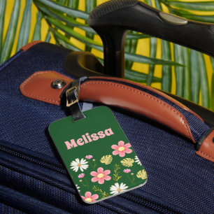 Elegant Modern Green Pink Floral Luggage Tag