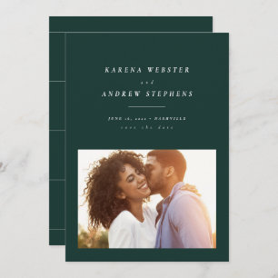 Elegant modern green save the date photo card