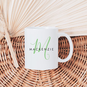 Elegant Modern Green Script Monogram Coffee Mug