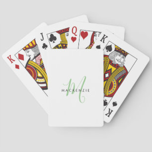 Elegant Modern Green Script Monogram Playing Cards