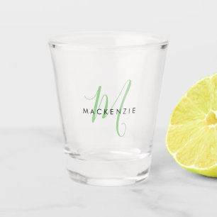 Elegant Modern Green Script Monogram Shot Glass