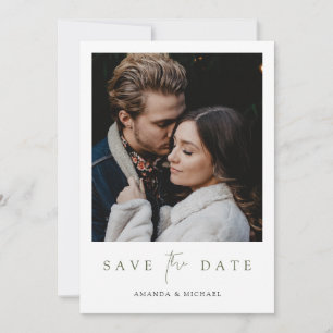 Elegant Modern Green Script Photo Wedding  Save The Date