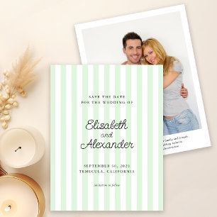 Elegant Modern Green Stripe Photo Wedding Save The Date