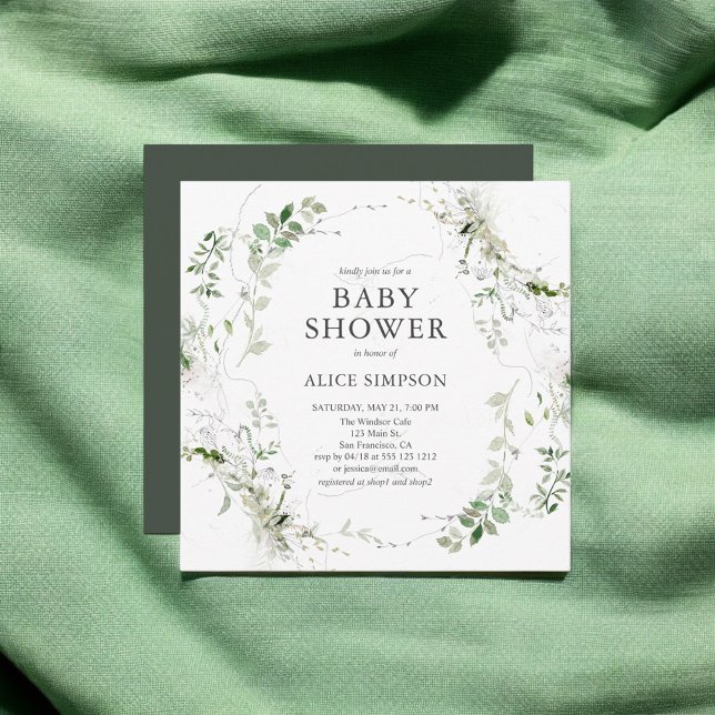Elegant Modern Greenery Baby Shower Invitation (Creator Uploaded)
