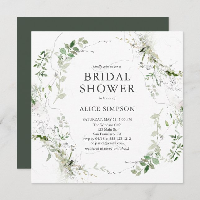 Elegant Modern Greenery Bridal Shower Invitation (Front/Back)