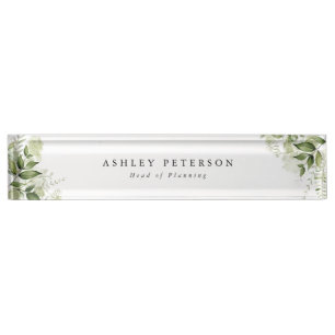 Elegant Modern Greenery Floral Nameplate