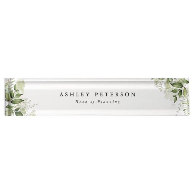 Elegant Modern Greenery Floral Nameplate (Front)