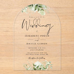 Elegant Modern Greenery Floral Wedding Arch Acrylic Invitations