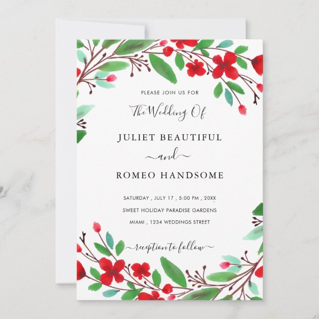 Elegant Modern Greenery Flowers Wedding Invitation (Front)