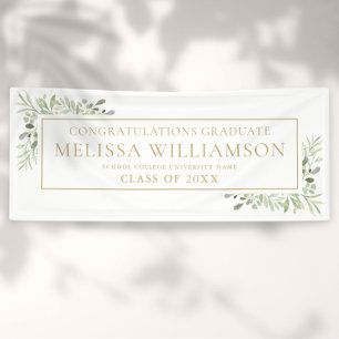 Elegant Modern Greenery Gold Graduation Banner