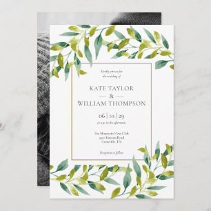 Elegant Modern Greenery Photo Wedding Invitation